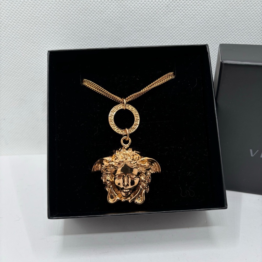 Versace Gold Multi-strand Chain Large Medusa Charm Necklace